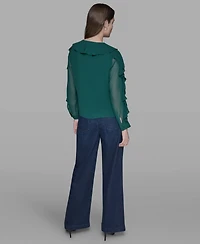 Karl Lagerfeld Paris Women's Keyhole Ruffle Top