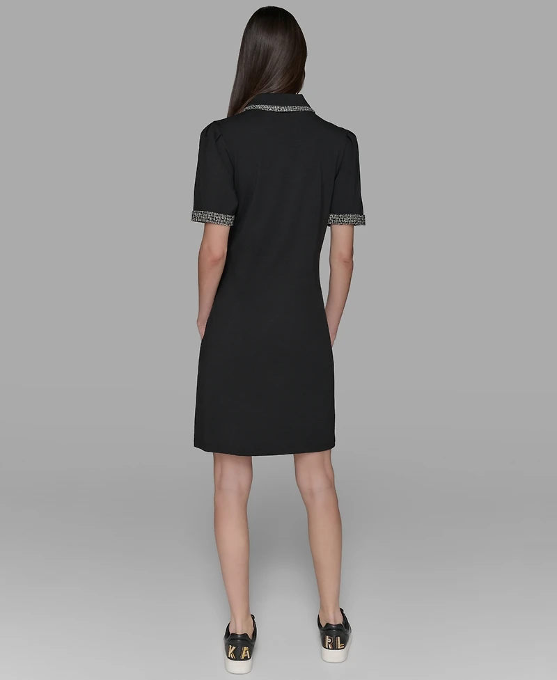 Karl Lagerfeld Paris Women's Tweed-Trim Button-Front Dress