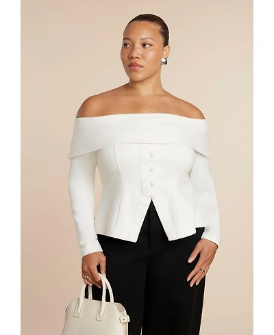 Eloquii Women's Plus Size Fold Over Top With Front Button Detail