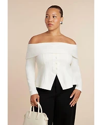 Eloquii Women's Plus Size Fold Over Top With Front Button Detail
