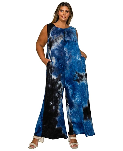 L I V D Women's Plus Pax Tie Dye Pocket Jumpsuit