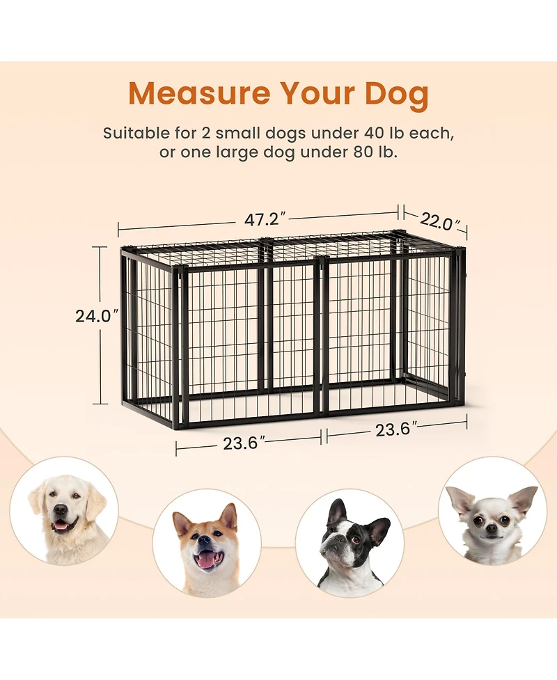 Aostirmotor 47.2 in. L x 22 in. W x 24 in. H. Dog Crate 47.2" Dog Kennel for Small Medium Dogs, Puppy Dog Playpen with Top in Black