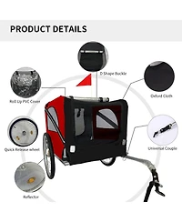 Aostirmotor Red Breathable Mesh Dog Cart with 3 Entrances Folding Pet Carrier Wagon Bicycle Carrier for Medium and Small Sized Dogs