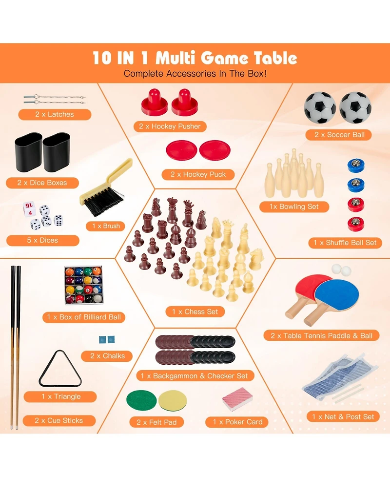 Akiudex 10 in 1 Stackable Multi Game Table with Foosball Billiards Ping Pong Chess and More