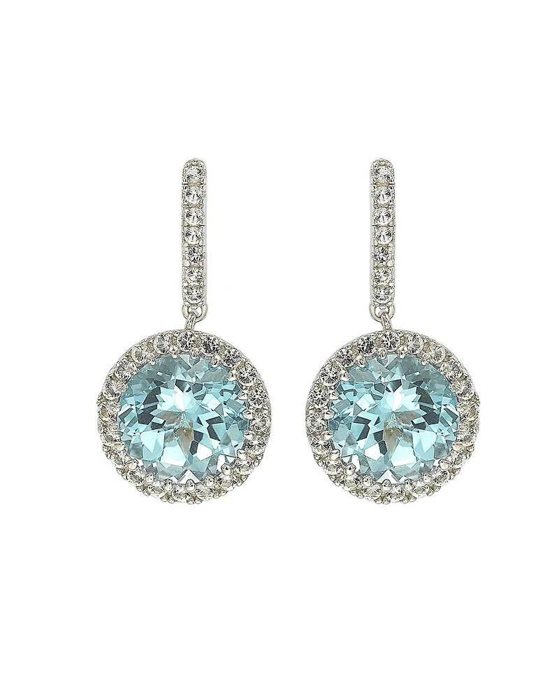 Suzy Levian New York Suzy Levian Sterling Silver Round Cut Blue Topaz And White Topaz Drop Earrings