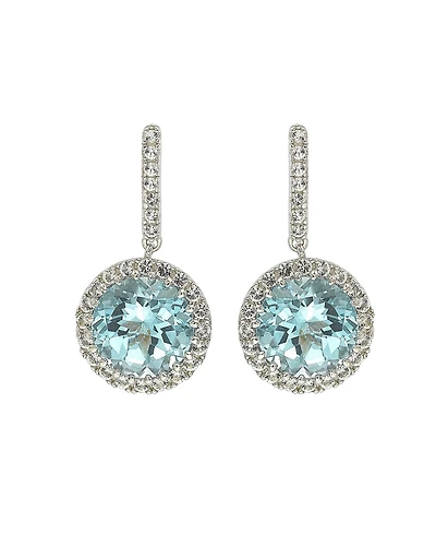 Suzy Levian New York Suzy Levian Sterling Silver Round Cut Blue Topaz And White Topaz Drop Earrings
