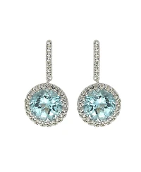 Suzy Levian New York Suzy Levian Sterling Silver Round Cut Blue Topaz And White Topaz Drop Earrings