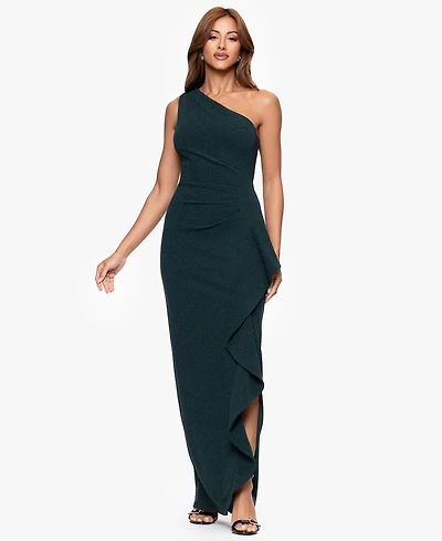 Xscape Women's Long One-Shoulder Ruffle Dress