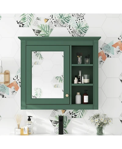 Casainc 30" x 28" Bathroom Medicine Cabinet with Mirror and 3 Open Shelves, Wall-Mounted (No Vanity)