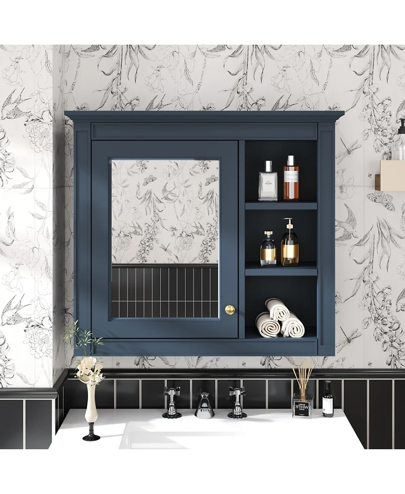 Casainc 30" x 28" Bathroom Medicine Cabinet with Mirror and 3 Open Shelves, Wall-Mounted (No Vanity)