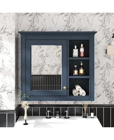 Casainc 30" x 28" Bathroom Medicine Cabinet with Mirror and 3 Open Shelves, Wall-Mounted (No Vanity)