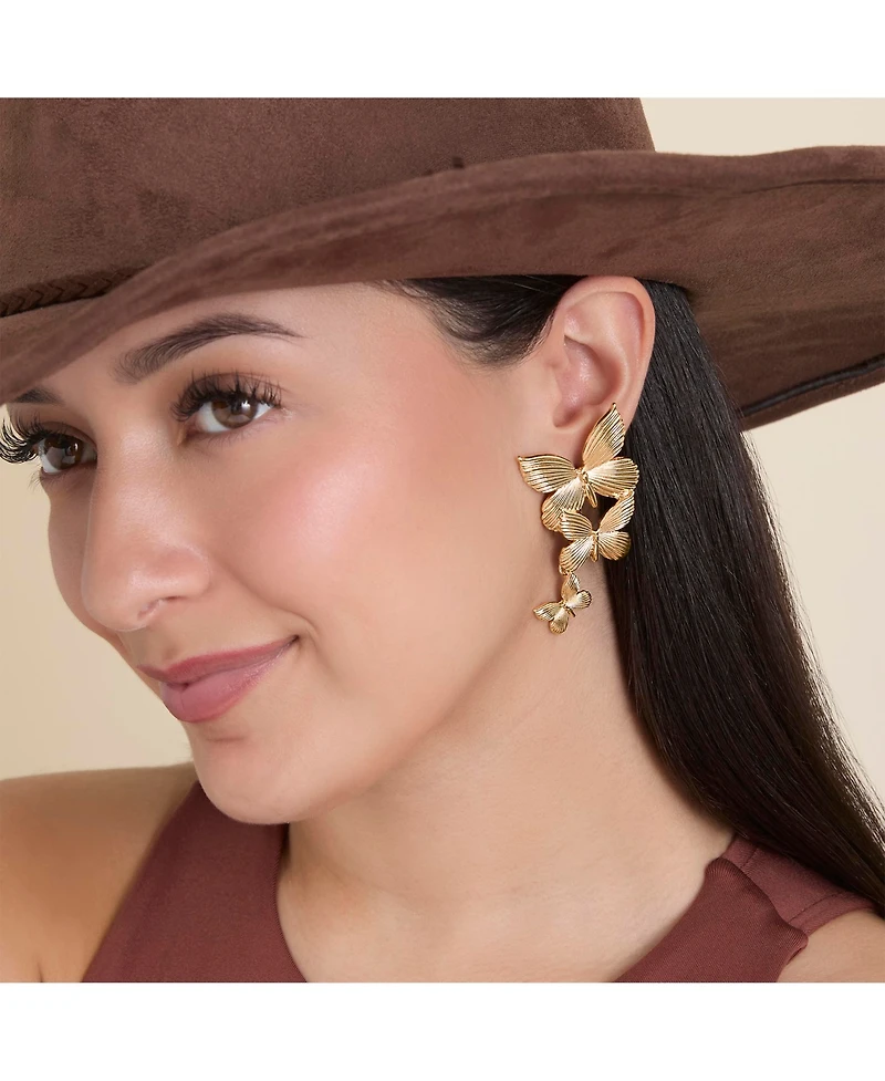 Jessica Simpson Cascading Butterfly Drop Earrings in Gold-Tone