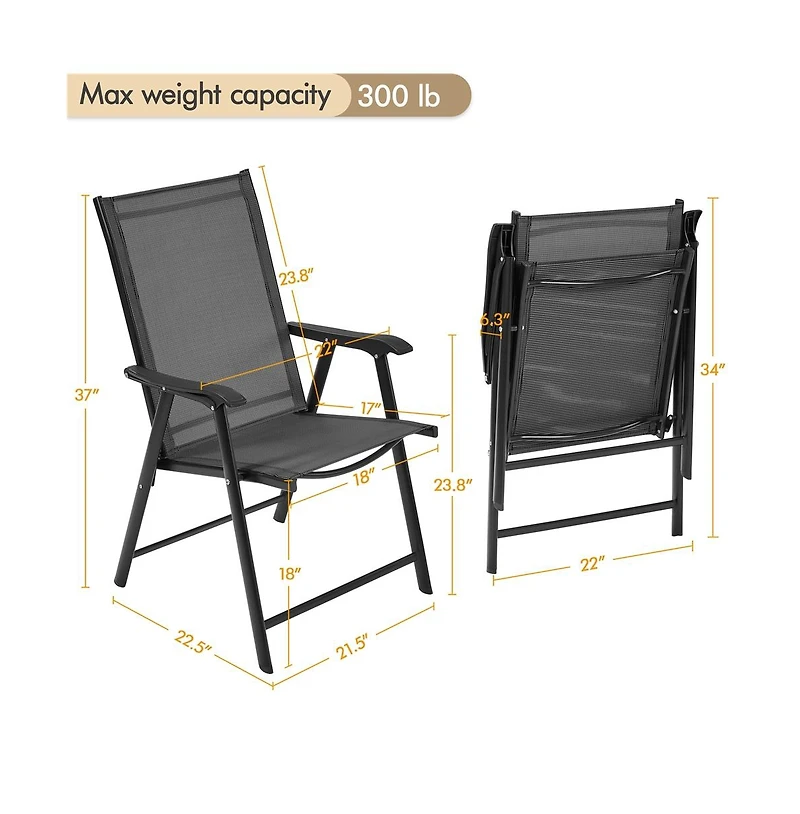 Yaheetech Set of 2 Outdoor Texteline Folding Dining Chairs with Backrest/ Armrests Gray