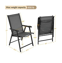 Yaheetech Set of 2 Outdoor Texteline Folding Dining Chairs with Backrest/ Armrests Gray