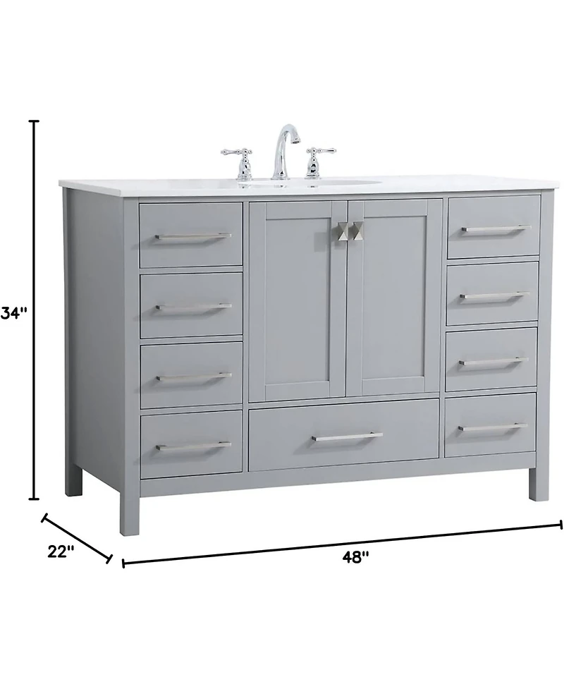 Vanirror 48" Grey Bathroom Vanity with Carrara Marble Top & Backsplash, Soft-Close Doors & Dovetail Drawers, Brushed Nickel