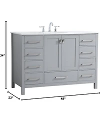 Vanirror 48" Grey Bathroom Vanity with Carrara Marble Top & Backsplash, Soft-Close Doors & Dovetail Drawers, Brushed Nickel