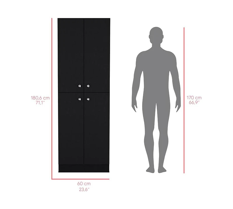 Vanirror Black Pantry Cabinet, Space-Saving Kitchen Storage with Four Doors & Adjustable Shelves, Freestanding Organizer