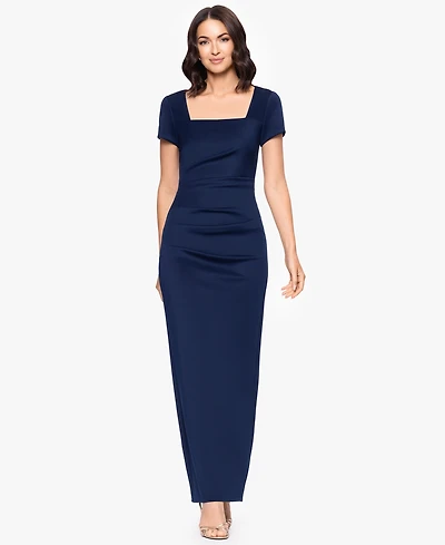 Betsy & Adam Petite Long Sheath Dress with Short Sleeves