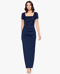 Betsy & Adam Petite Long Sheath Dress with Short Sleeves