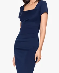 Betsy & Adam Petite Long Sheath Dress with Short Sleeves
