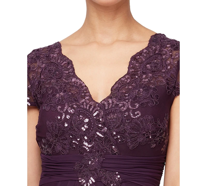 Alex Evenings Women's Embellished Short-Sleeve Gown