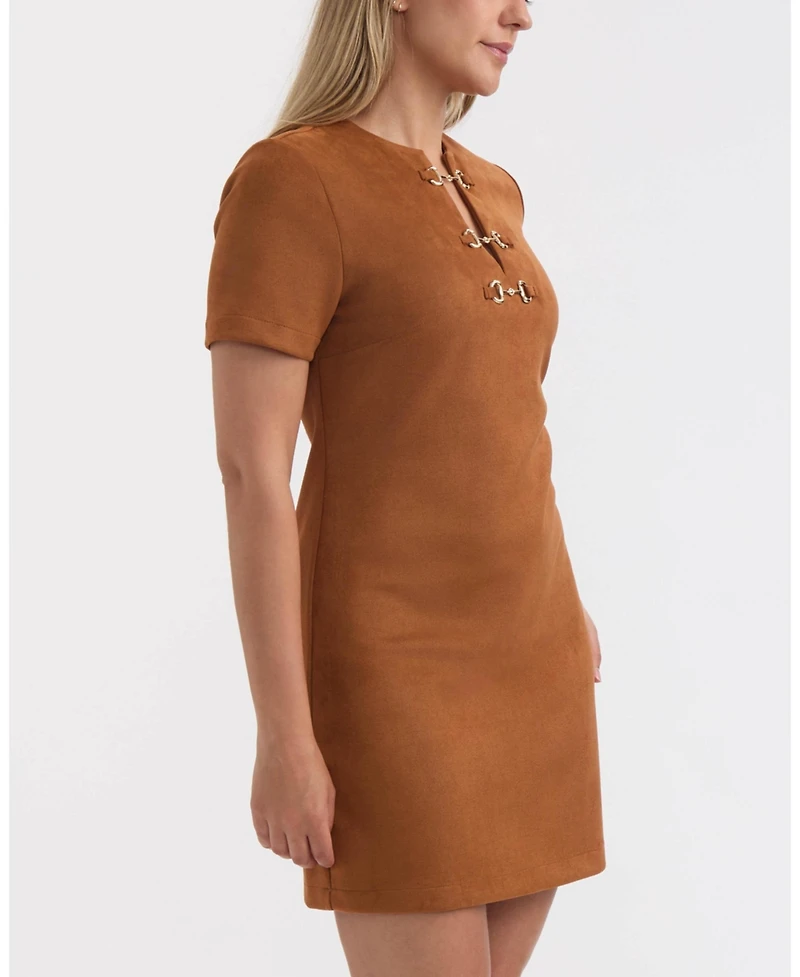 Ellen Tracy Women's Faux Suede Metal-Detail Dress