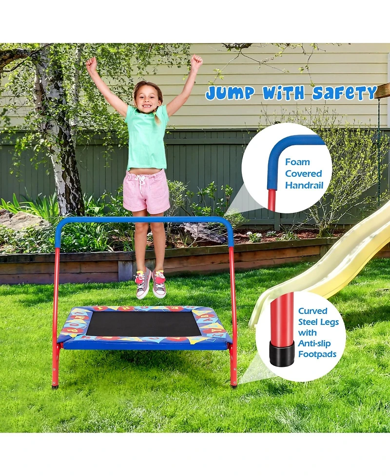 Akiudex Kids Trampoline with Safety Handle and Educational Cover for Indoor or Outdoor Use