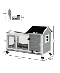 PawHut Wooden Rabbit Hutch with Wheels for Small Animals, Guinea Pig,