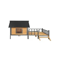 Aostirmotor 67 in. Wooden Dog House Dog Kennel with All-Around Iron Frame and Porch in Natural