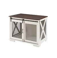 Aostirmotor White Farmhouse Dog Kennel End Table with Barn Door Flip Top and Divider