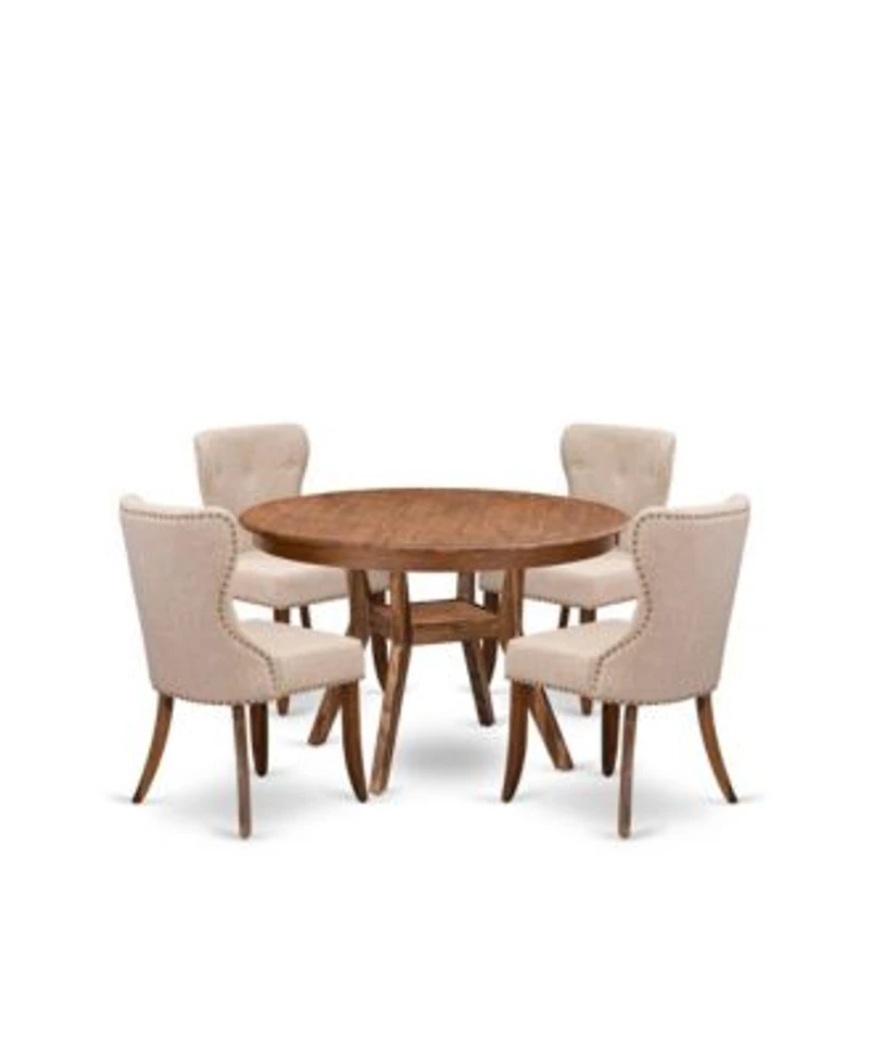 Luxe By East West Furniture 5 Pc Dining Set Of A Pedestal Kitchen Table 4 Light Tan Fabric Kitchen Chairs
