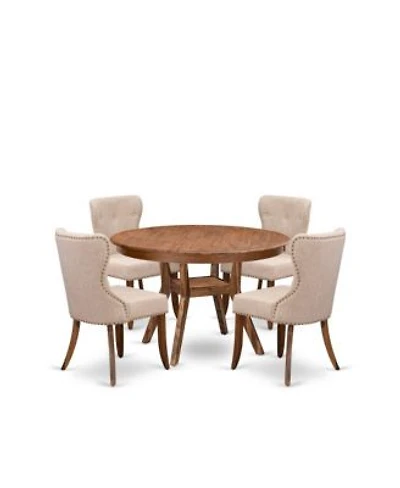 Luxe By East West Furniture 5 Pc Dining Set Of A Pedestal Kitchen Table 4 Light Tan Fabric Kitchen Chairs