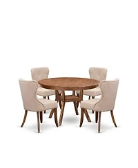 Luxe By East West Furniture 5 Pc Dining Set Of A Pedestal Kitchen Table 4 Light Tan Fabric Kitchen Chairs