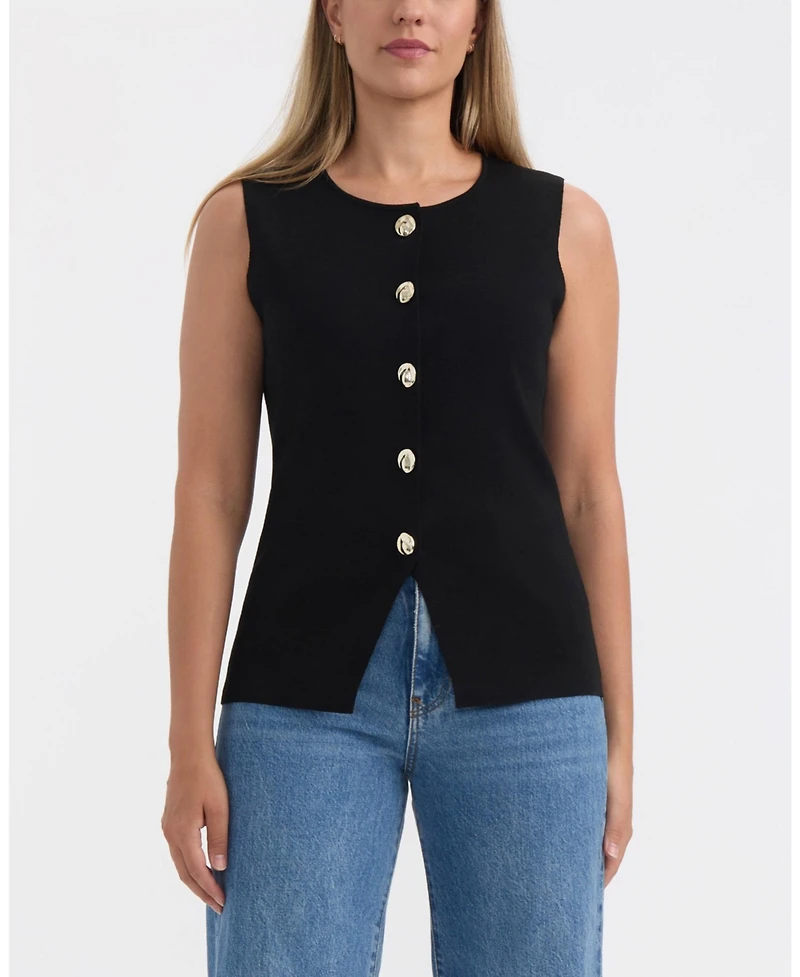 Ellen Tracy Women's Crew Neck Sweater with Button Detail