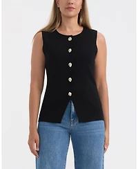Ellen Tracy Women's Crew Neck Sweater with Button Detail