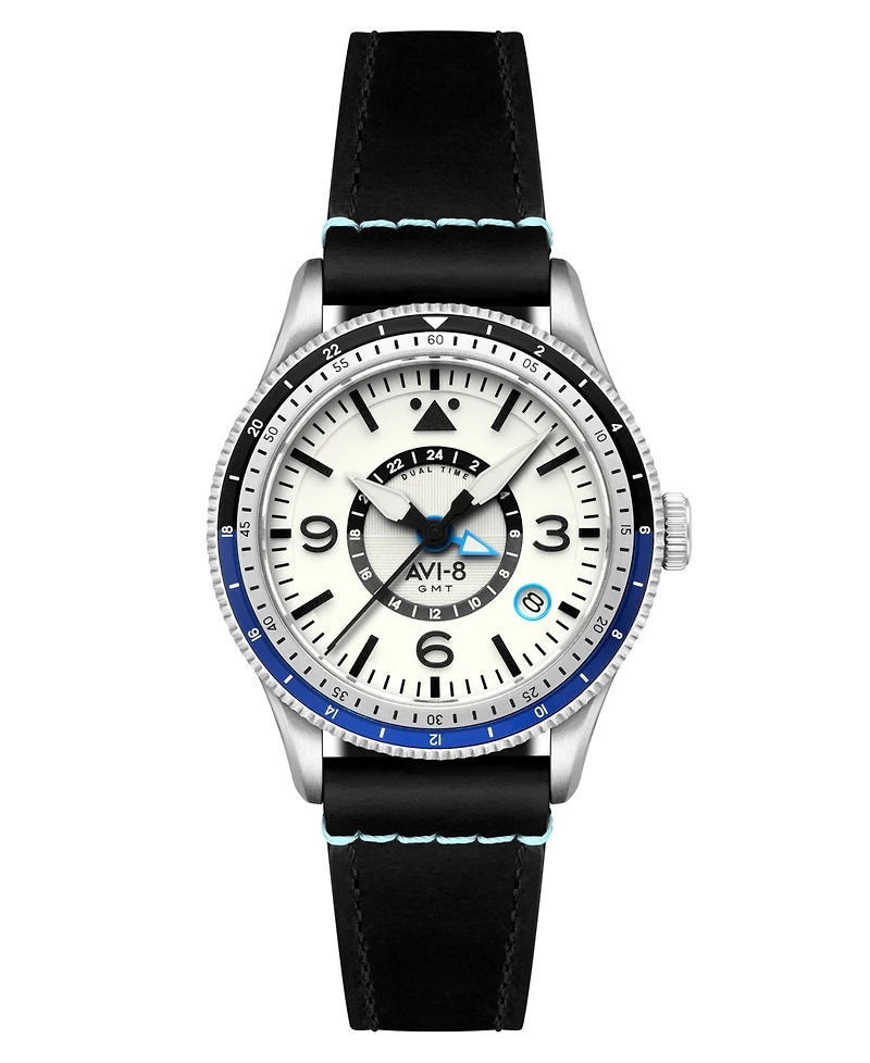 Avi-8 Men's Flyboy Black Leather Strap Watch, 40mm