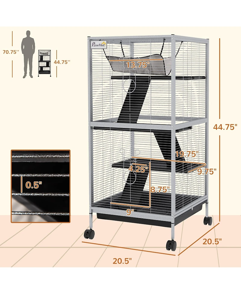 PawHut 4-Tier Small Animal Cage, Ferret Cage Large Chinchilla Cage,