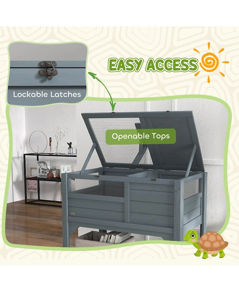 PawHut Tortoise Habitat Enclosure for Indoor W/ Shelf, Tray,