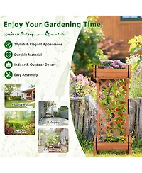 Gymax 2-Tier Raised Planter Garden Wooden Bed w/ 2 Cylindrical Planter Boxes