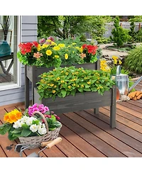 Gymax 2 Tier Wooden Raised Garden Bed Elevated Planter Box w/Legs Drain Holes