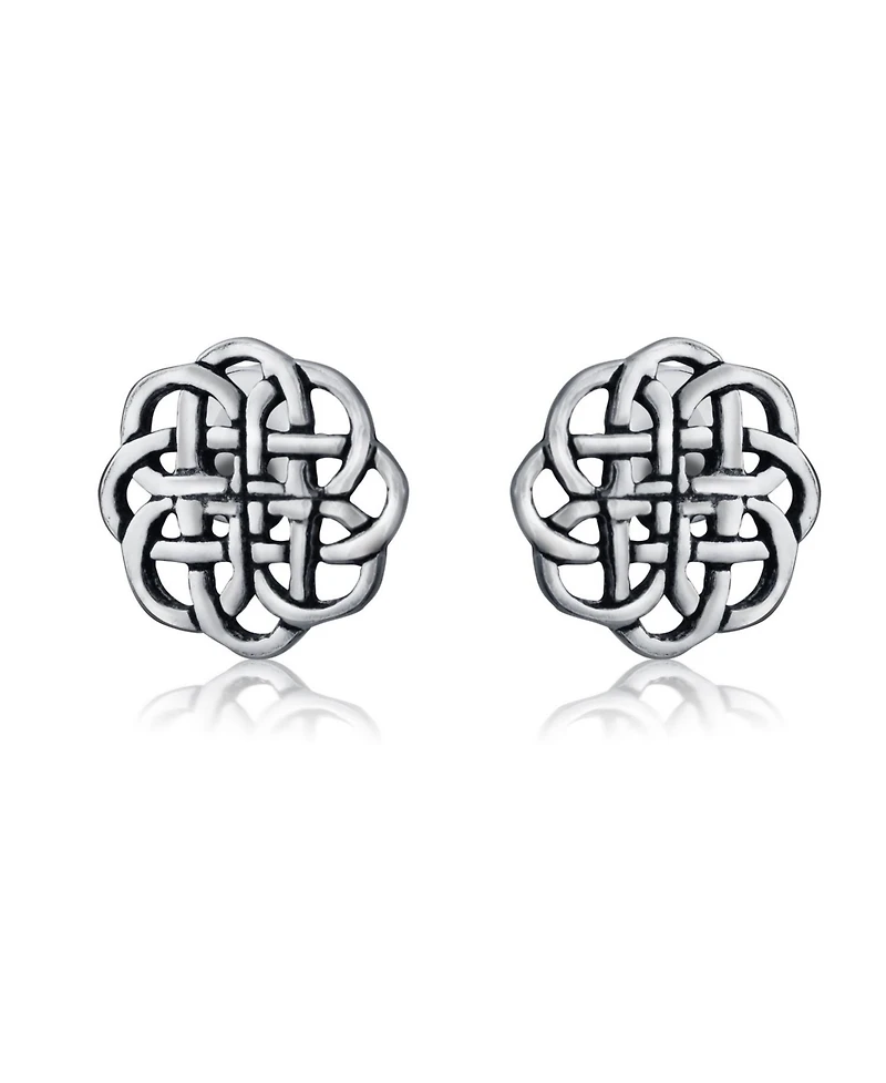 Bling Jewelry Set of 2 Small Floral Medallion Shield Celtic Knot Stud Earrings Oxidized Silver
