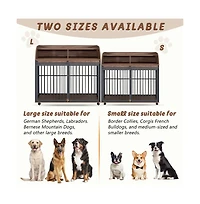 Aostirmotor 44'' Brown Heavy Duty Large Dog Crate Furniture Lockable Wheels Double Layer Storage
