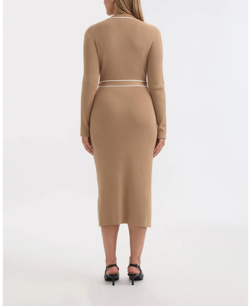 Ellen Tracy Women's Button Front Long Dress with Contrast Tipping