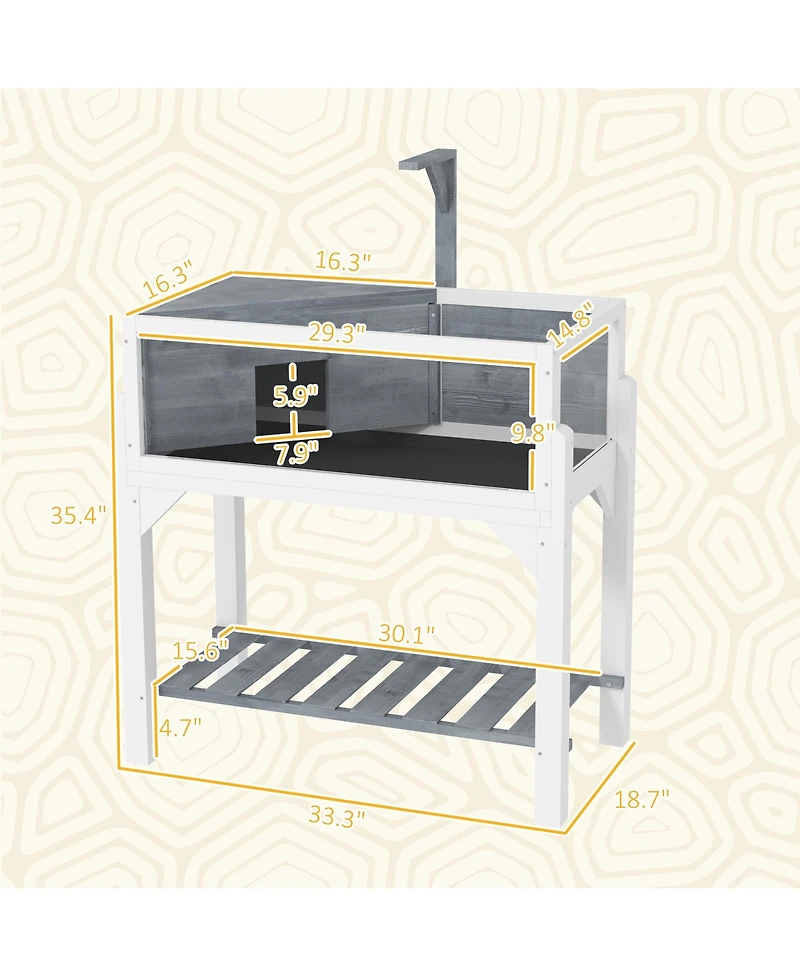 PawHut Tortoise Habitat with Storage Shelf, Wooden Enclosure,