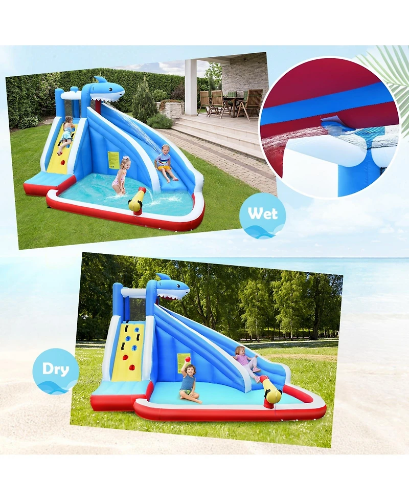 Akiudex 4-in-1 Inflatable Shark Water Slide Bounce House with Pool
