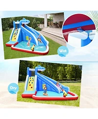 Akiudex 4-in-1 Inflatable Shark Water Slide Bounce House with Pool
