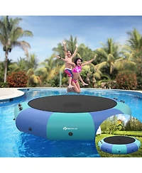 Akiudex Inflatable Water Trampoline with Ladder and Anchor for Lake or Pool Fun