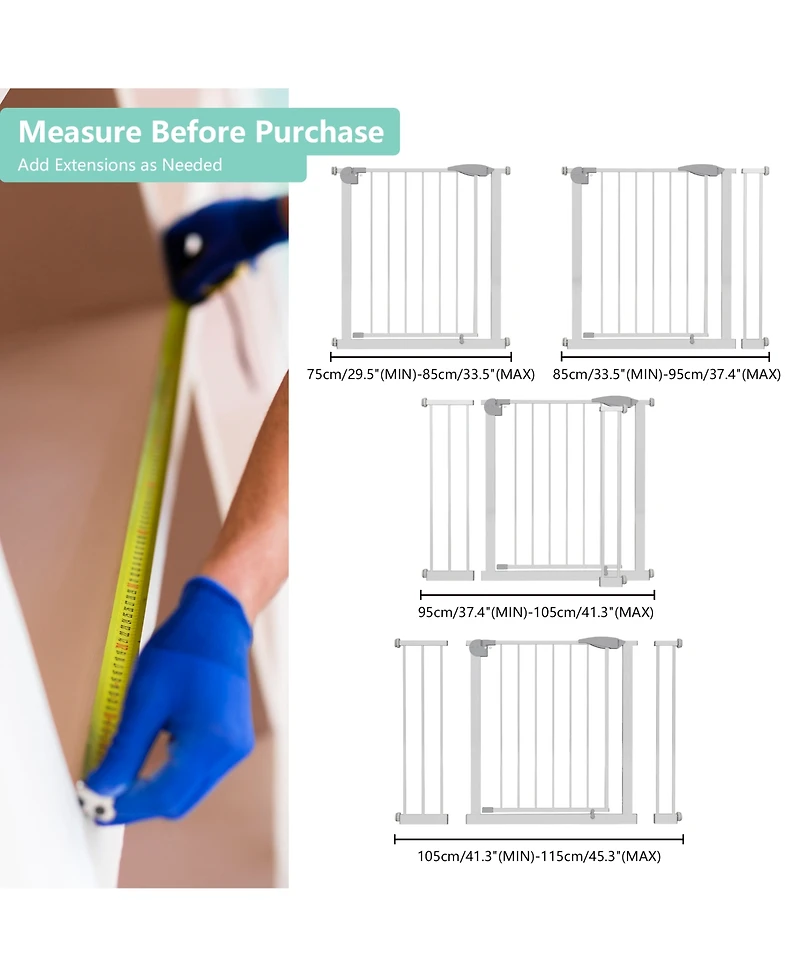 Aostirmotor 29.5-45.3 in. Wide Baby Gate for Stairs, Dog Gate Indoor for Doorways, No Drilling Pressure Mounted Pet Gates in White