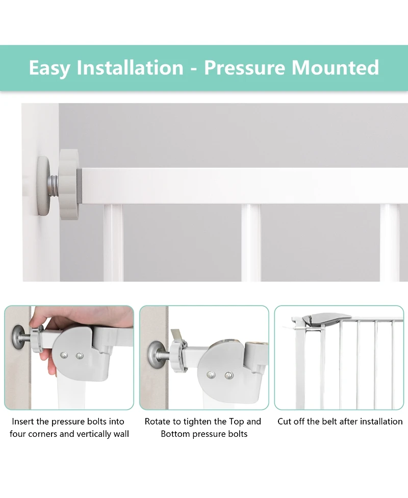Aostirmotor 29.5-45.3 in. Wide Baby Gate for Stairs, Dog Gate Indoor for Doorways, No Drilling Pressure Mounted Pet Gates in White