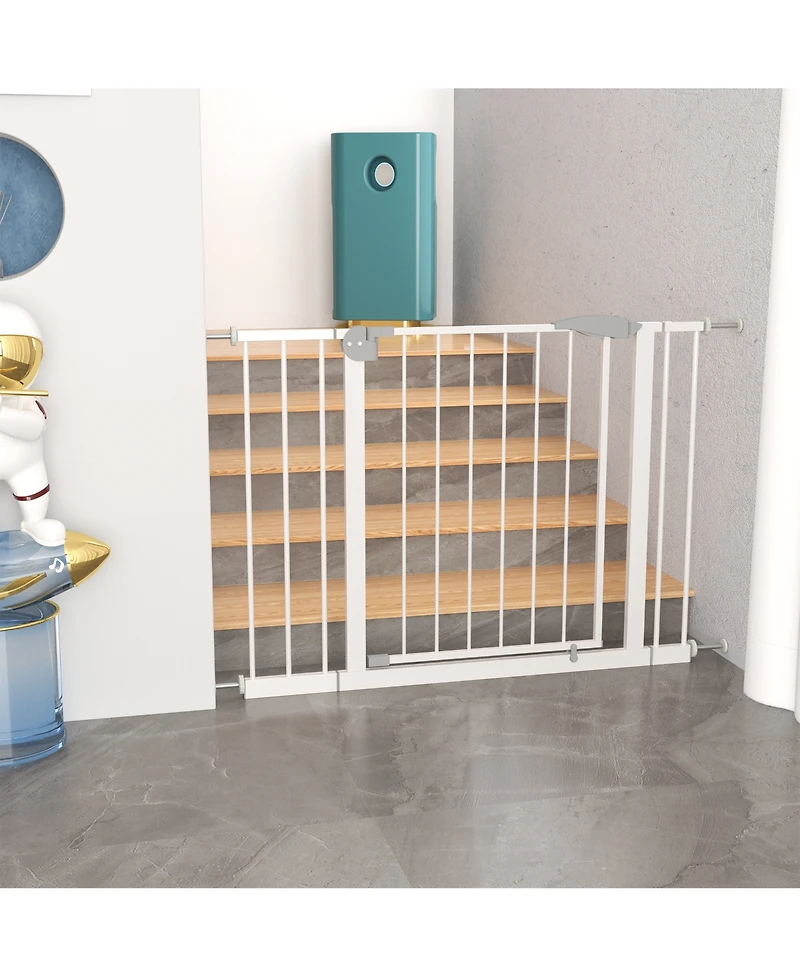 Aostirmotor 29.5-45.3 in. Wide Baby Gate for Stairs, Dog Gate Indoor for Doorways, No Drilling Pressure Mounted Pet Gates in White